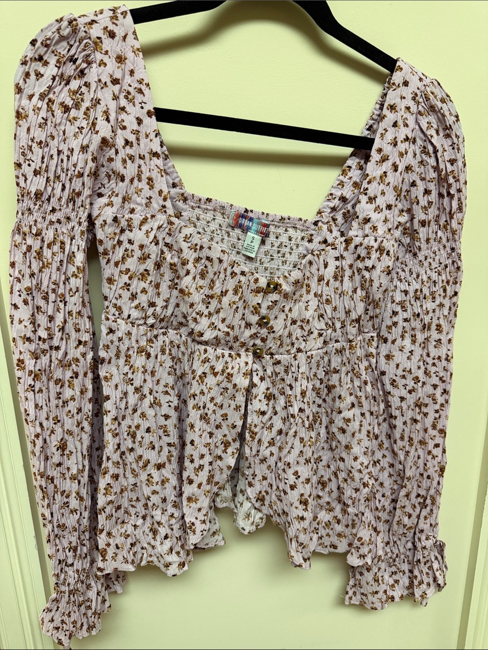Urban Outfitters Light Pink Floral Smocked Peasant Top
